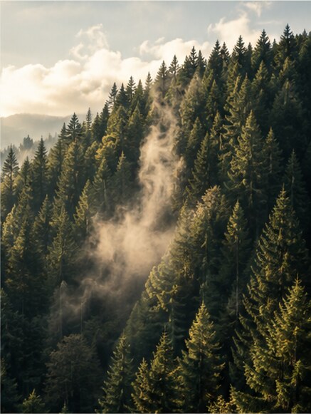 Bergwald im warmen Morgenlicht
